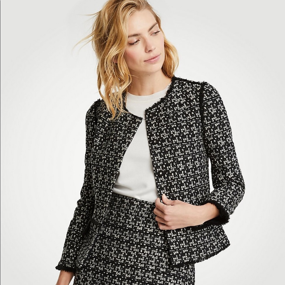 Ann Taylor Tweed Fringe Jacket